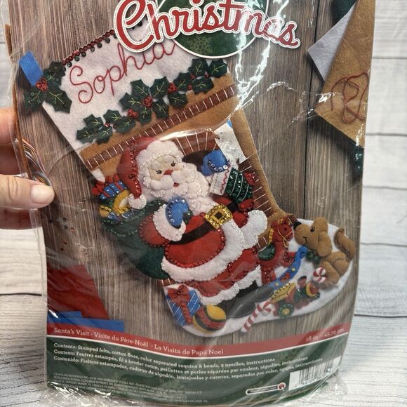 Bucilla Santas Visit Toys Puppy Dog Christmas Eve Felt Stocking Kit 86702 New - Picture 2 of 4